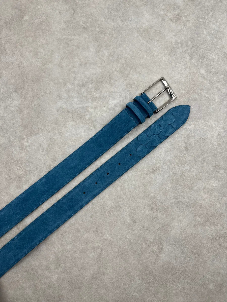 Cesare Paciotti Blue Suede Hexagon Embossed Shell Belt rxsUDhPO 2
