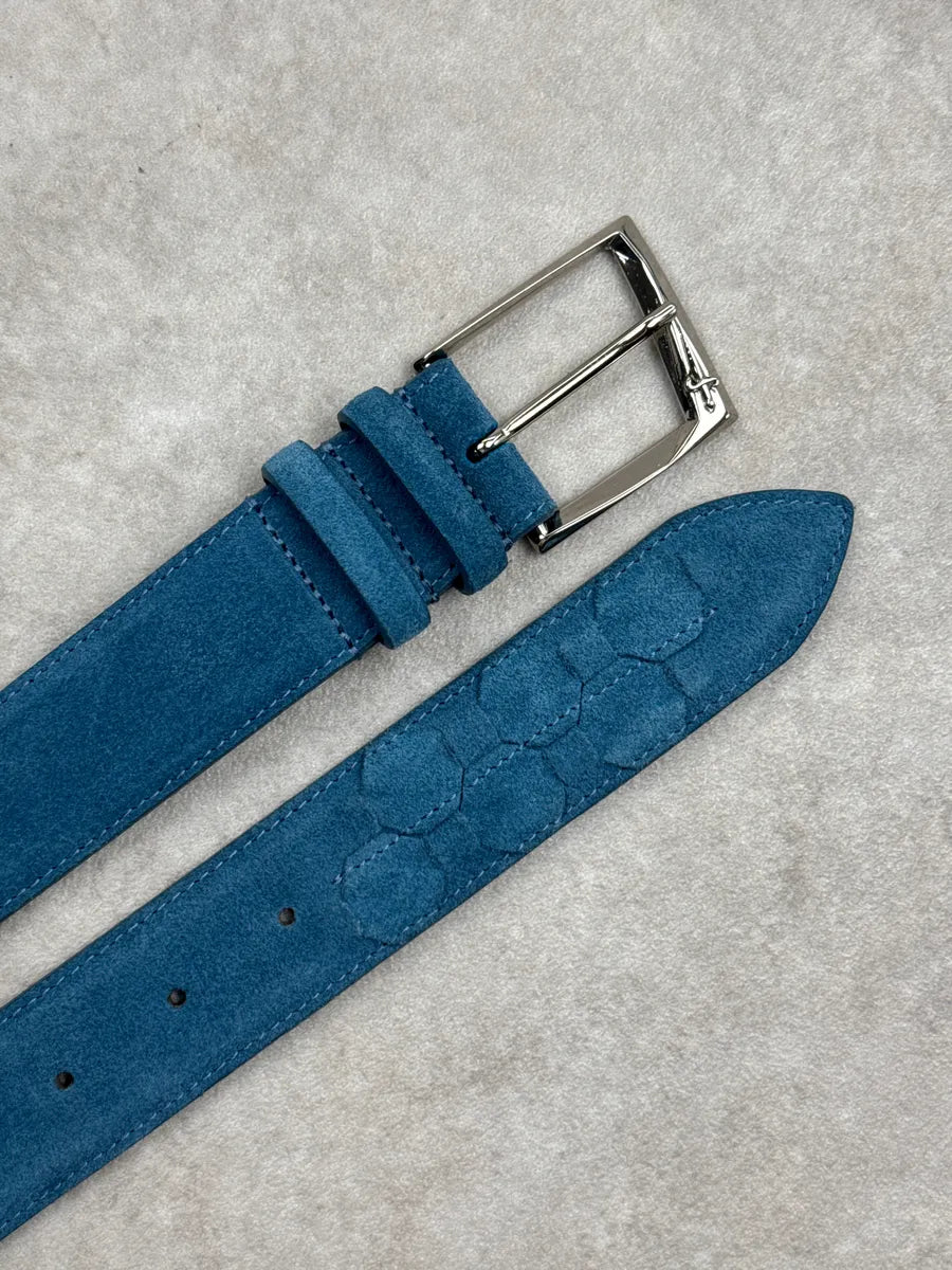 Cesare Paciotti Blue Suede Hexagon Embossed Shell Belt rxsUDhPO 3