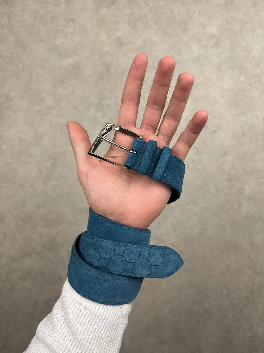 Cesare Paciotti Blue Suede Hexagon Embossed Shell Belt rxsUDhPO 1