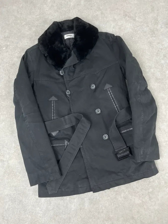 Rykiel Black Faux Fur Premium Belted Officer Jacket PSGutZF 3