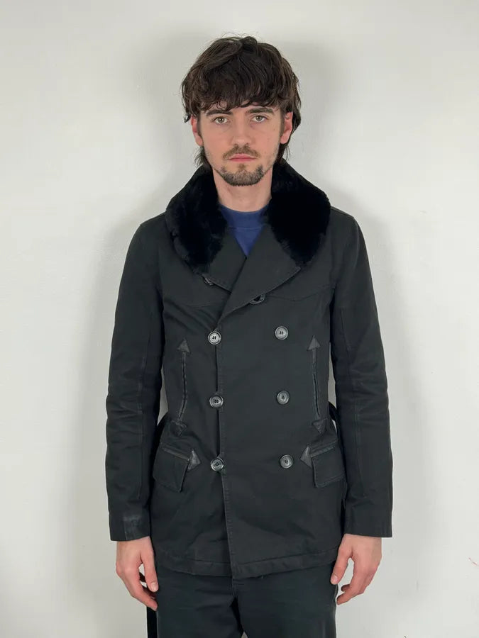 Rykiel Black Faux Fur Premium Belted Officer Jacket PSGutZF 1