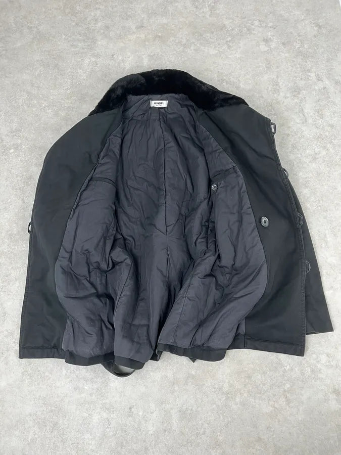 Rykiel Black Faux Fur Premium Belted Officer Jacket PSGutZF 7