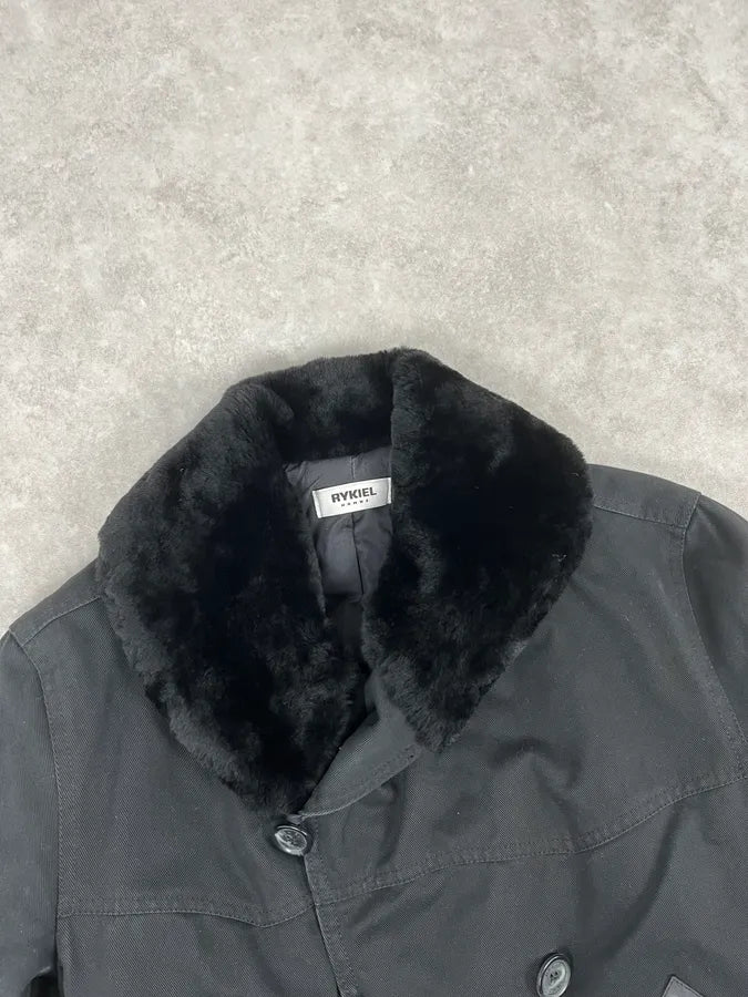 Rykiel Black Faux Fur Premium Belted Officer Jacket PSGutZF 4