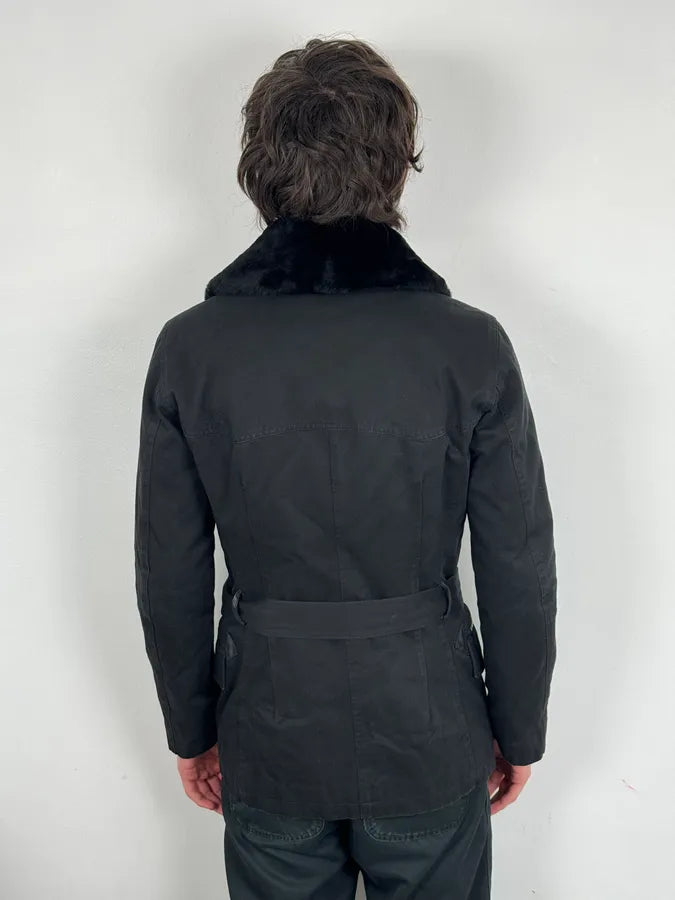 Rykiel Black Faux Fur Premium Belted Officer Jacket PSGutZF 2