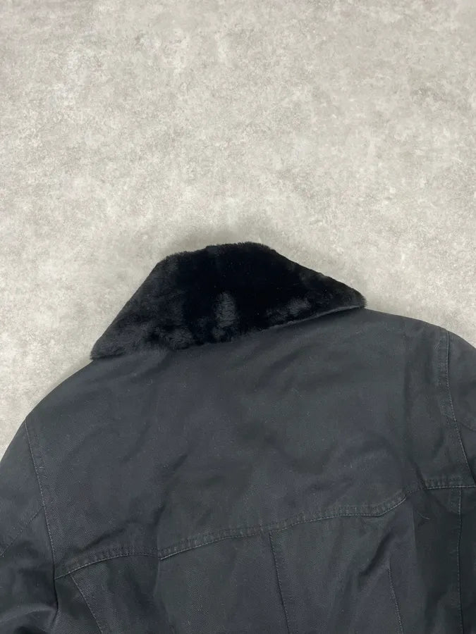 Rykiel Black Faux Fur Premium Belted Officer Jacket PSGutZF 6