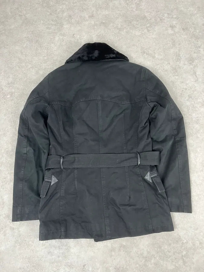 Rykiel Black Faux Fur Premium Belted Officer Jacket PSGutZF 5