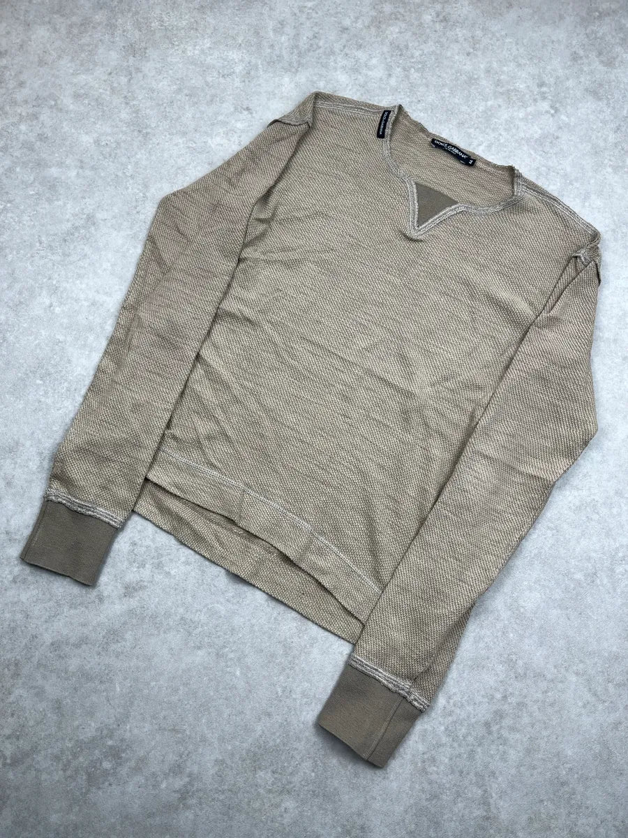 2000s Dolce & Gabbana Beige Textured Notch Neck Sweater rztolHQo 6
