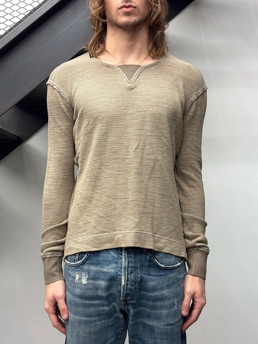 2000s Dolce & Gabbana Beige Textured Notch Neck Sweater rztolHQo 0