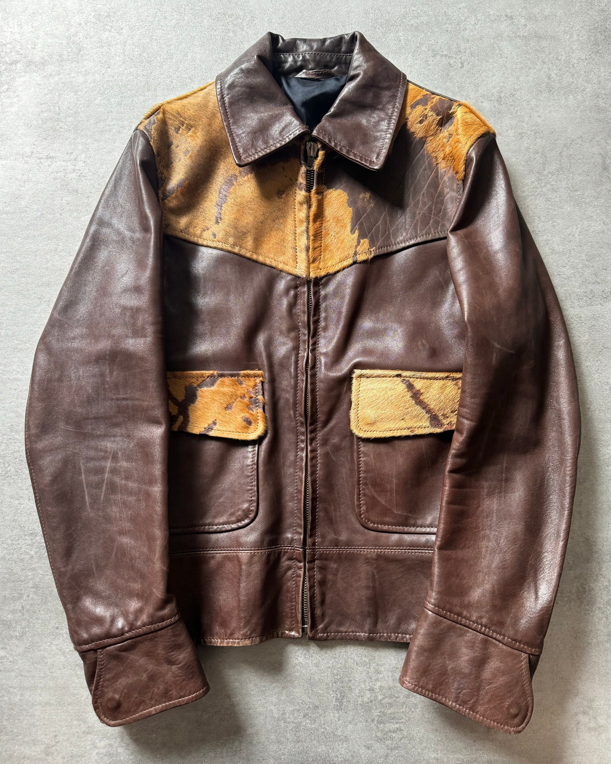 AW2006 Maison Martin Margiela Brown Cowhide Fur Leather Jacket  (S) - 1