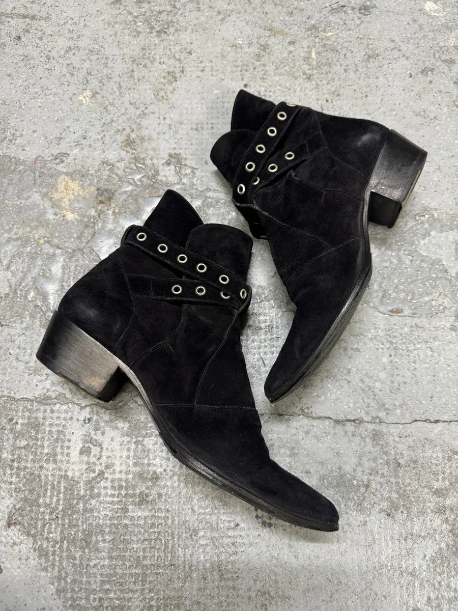 S2014 Saint Laurent Cowboy Buckle Black Suede Leather Boots ZsEPmSj 4