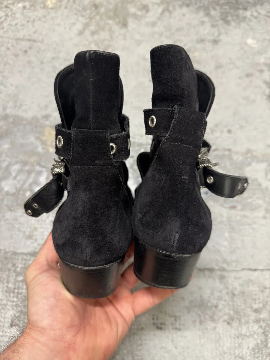 S2014 Saint Laurent Cowboy Buckle Black Suede Leather Boots ZsEPmSj 7