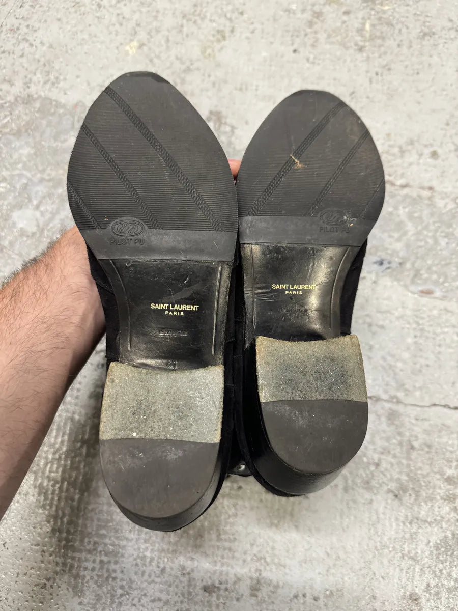 S2014 Saint Laurent Cowboy Buckle Black Suede Leather Boots ZsEPmSj 8