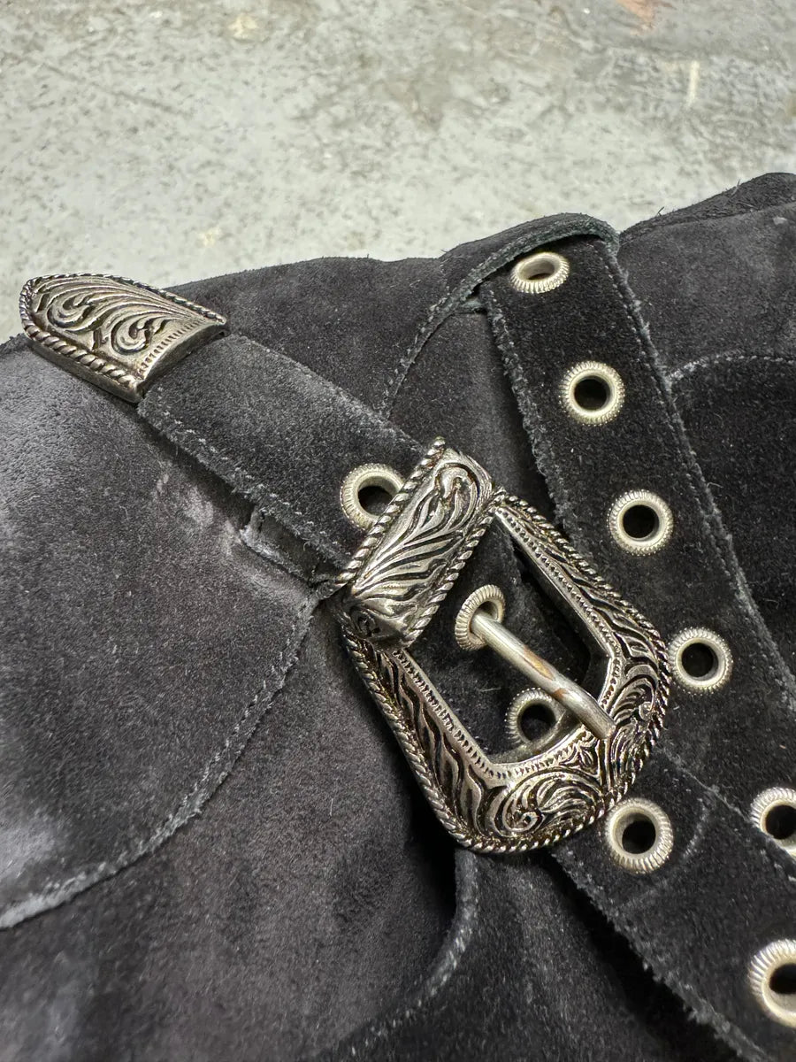 S2014 Saint Laurent Cowboy Buckle Black Suede Leather Boots ZsEPmSj 9