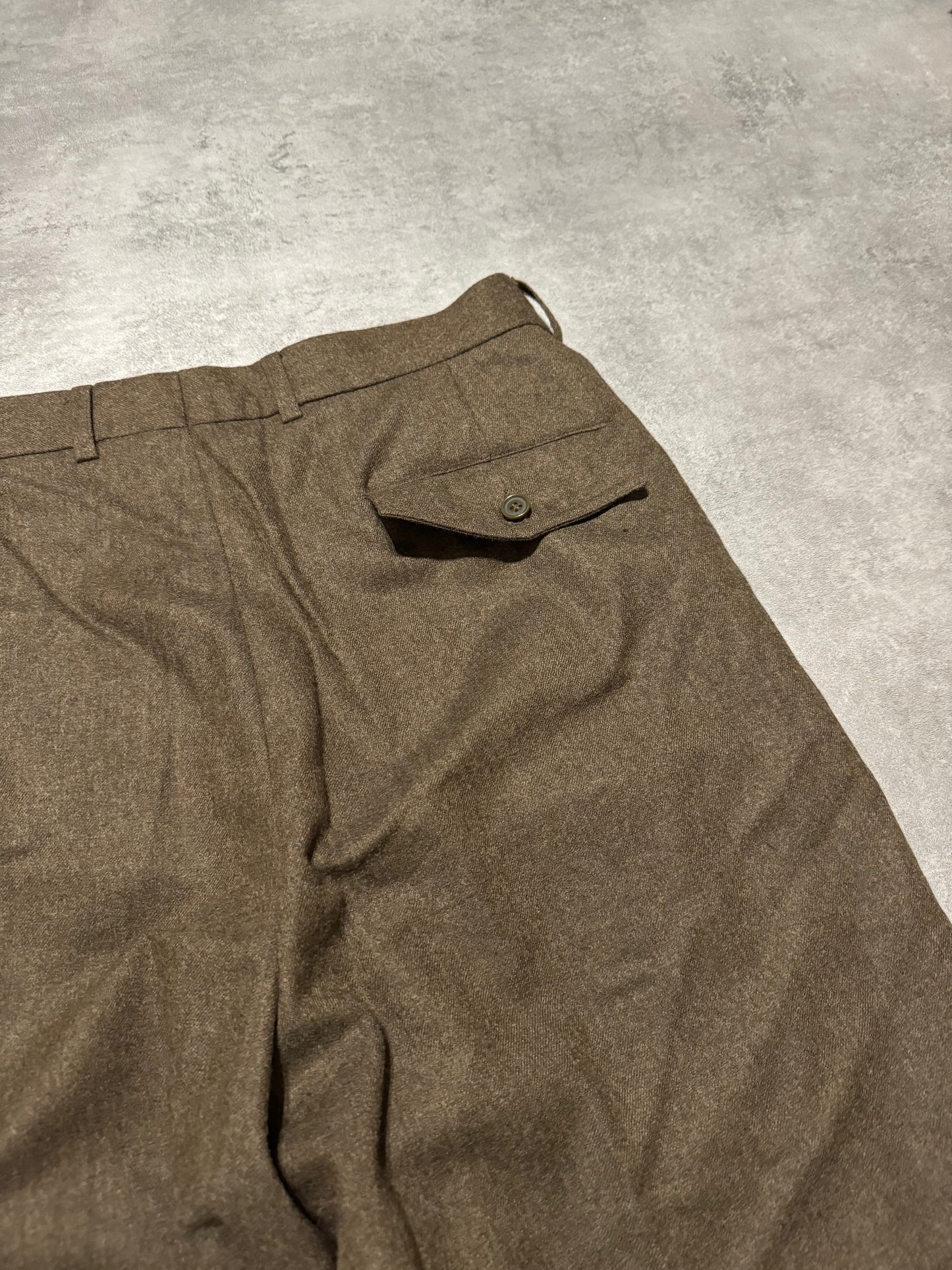 1990s Emporio Armani Olive Pure Wool Pants (L) - 3