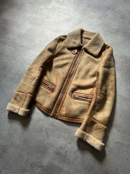 2000s Prada Premium Camel Shearling Leather Jacket  (XS) - 5