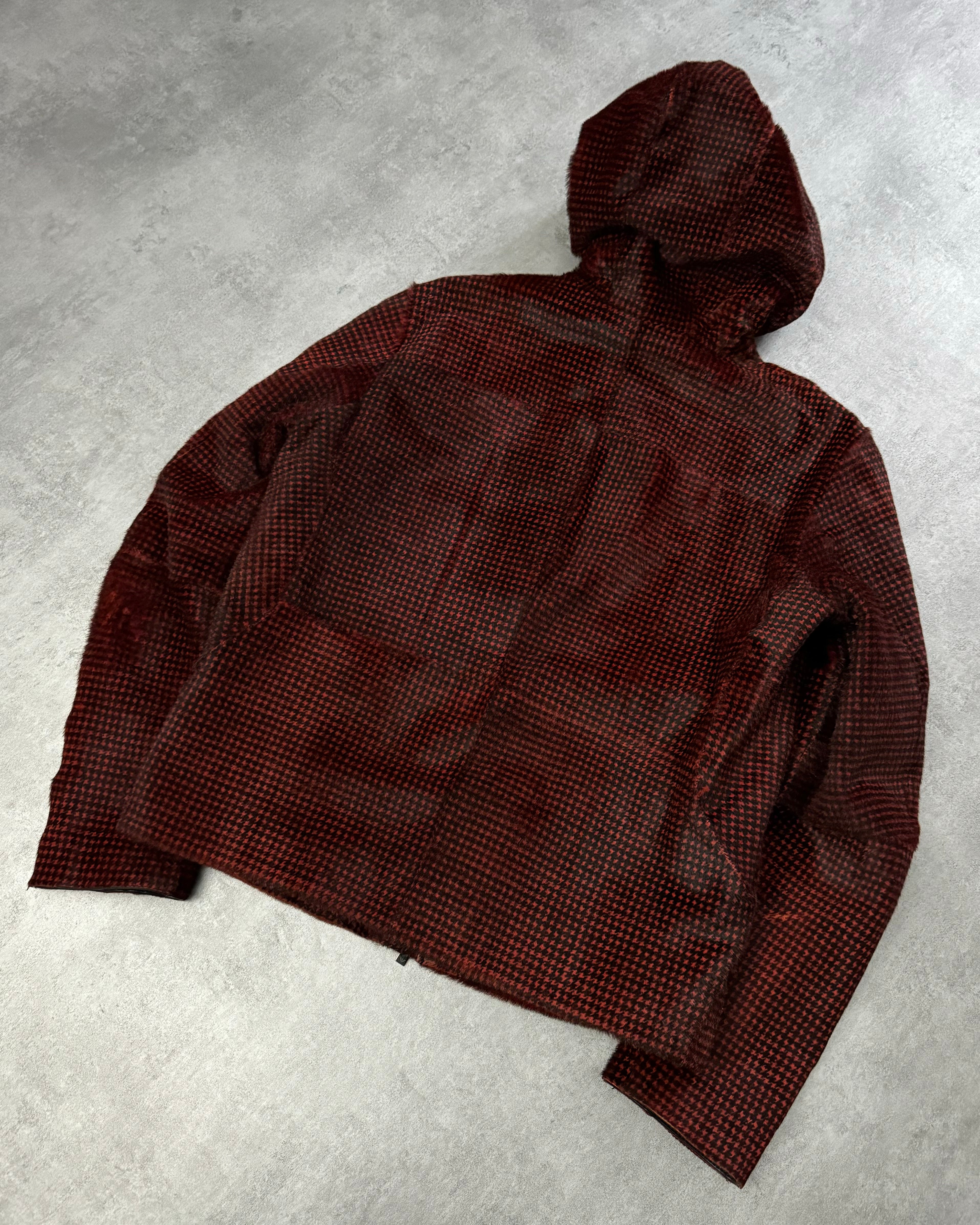 FW2013 Emporio Armani Goat Fur Black & Red Hooded Avant-Garde