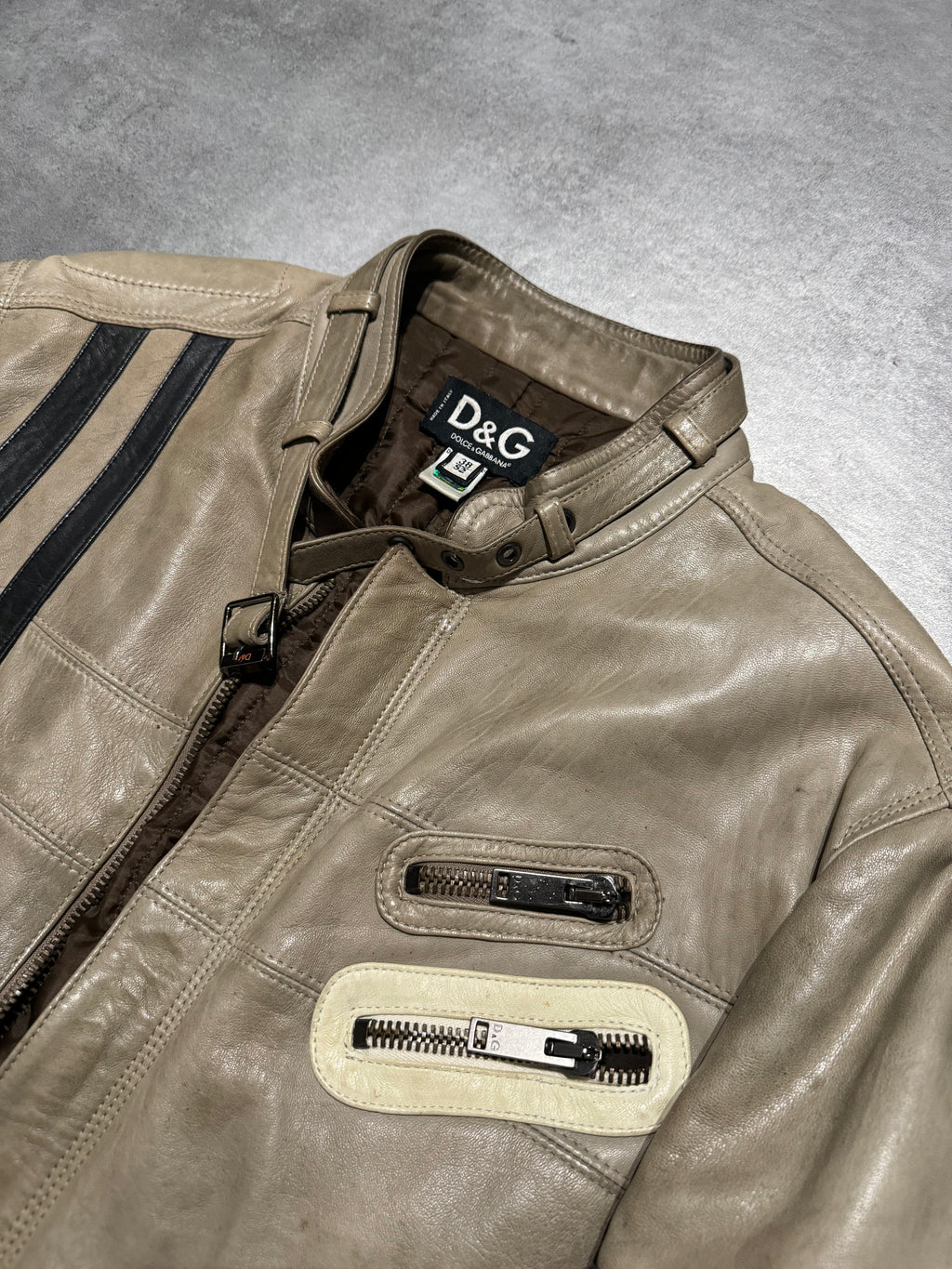AW2004 Dolce & Gabbana Astro Biker Cafe Cream Leather Jacke (M/L) - 10