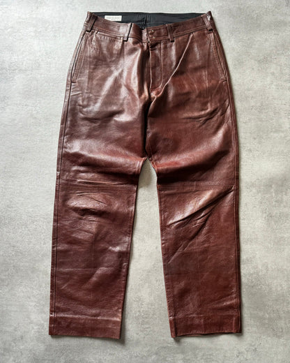 Dries Van Noten Brown Leather Pants  (M) - 1