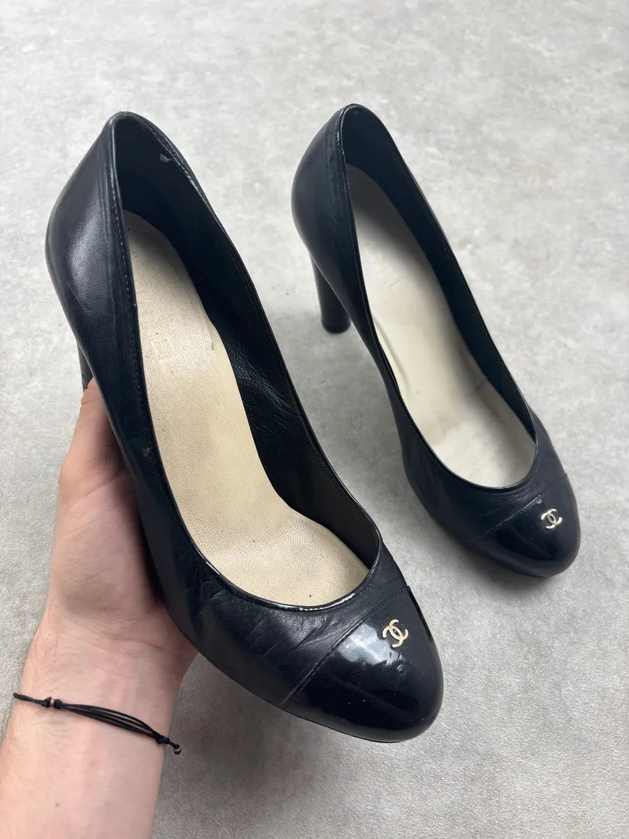 Chanel Black Hybrid Leather Suede Heels QIdTUSj 0