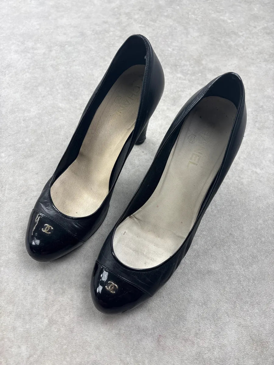 Chanel Black Hybrid Leather Suede Heels QIdTUSj 2