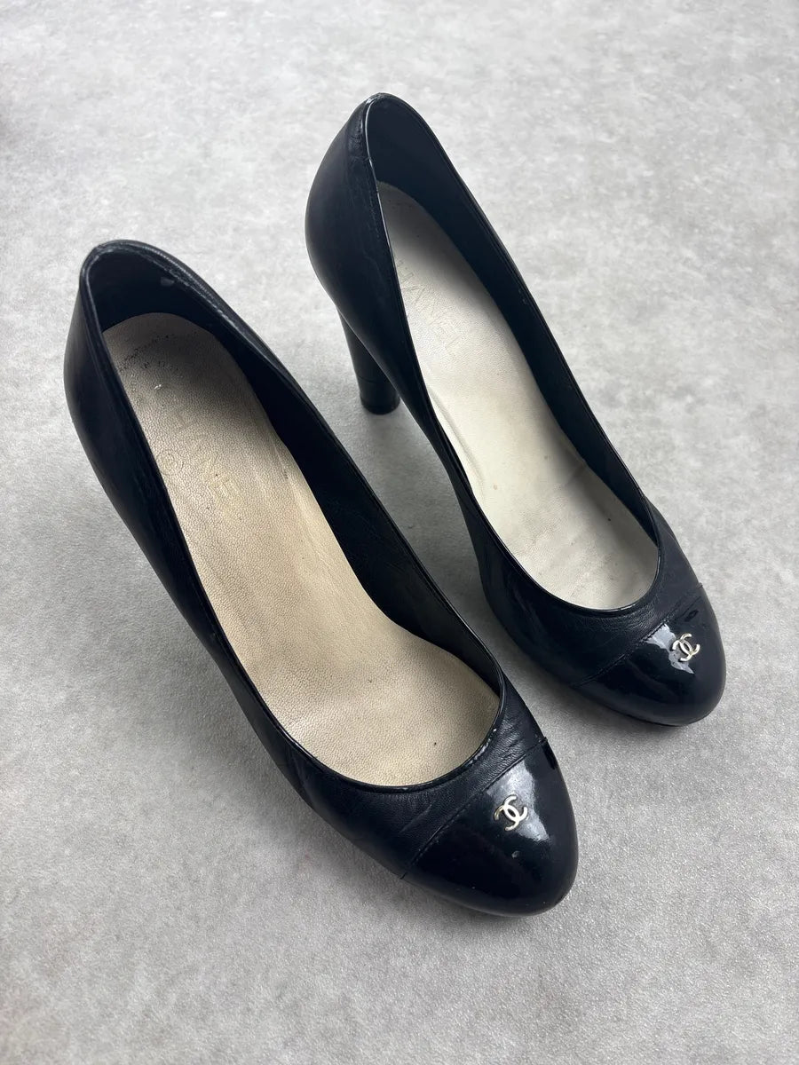 Chanel Black Hybrid Leather Suede Heels QIdTUSj 3