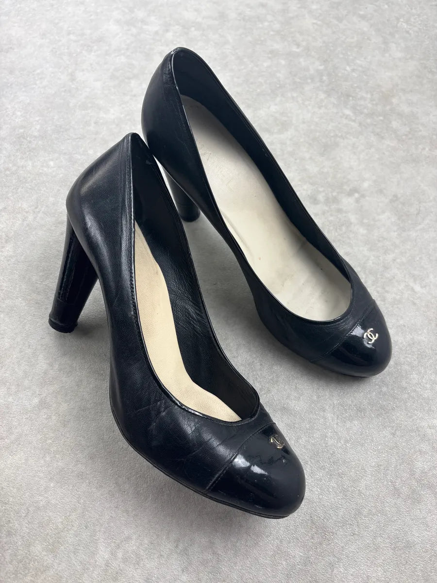 Chanel Black Hybrid Leather Suede Heels QIdTUSj 4