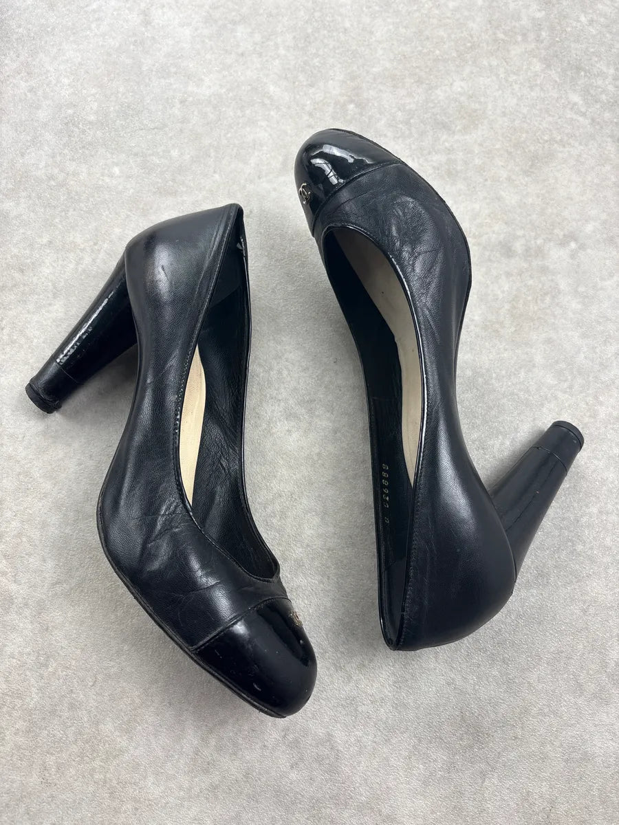 Chanel Black Hybrid Leather Suede Heels QIdTUSj 5