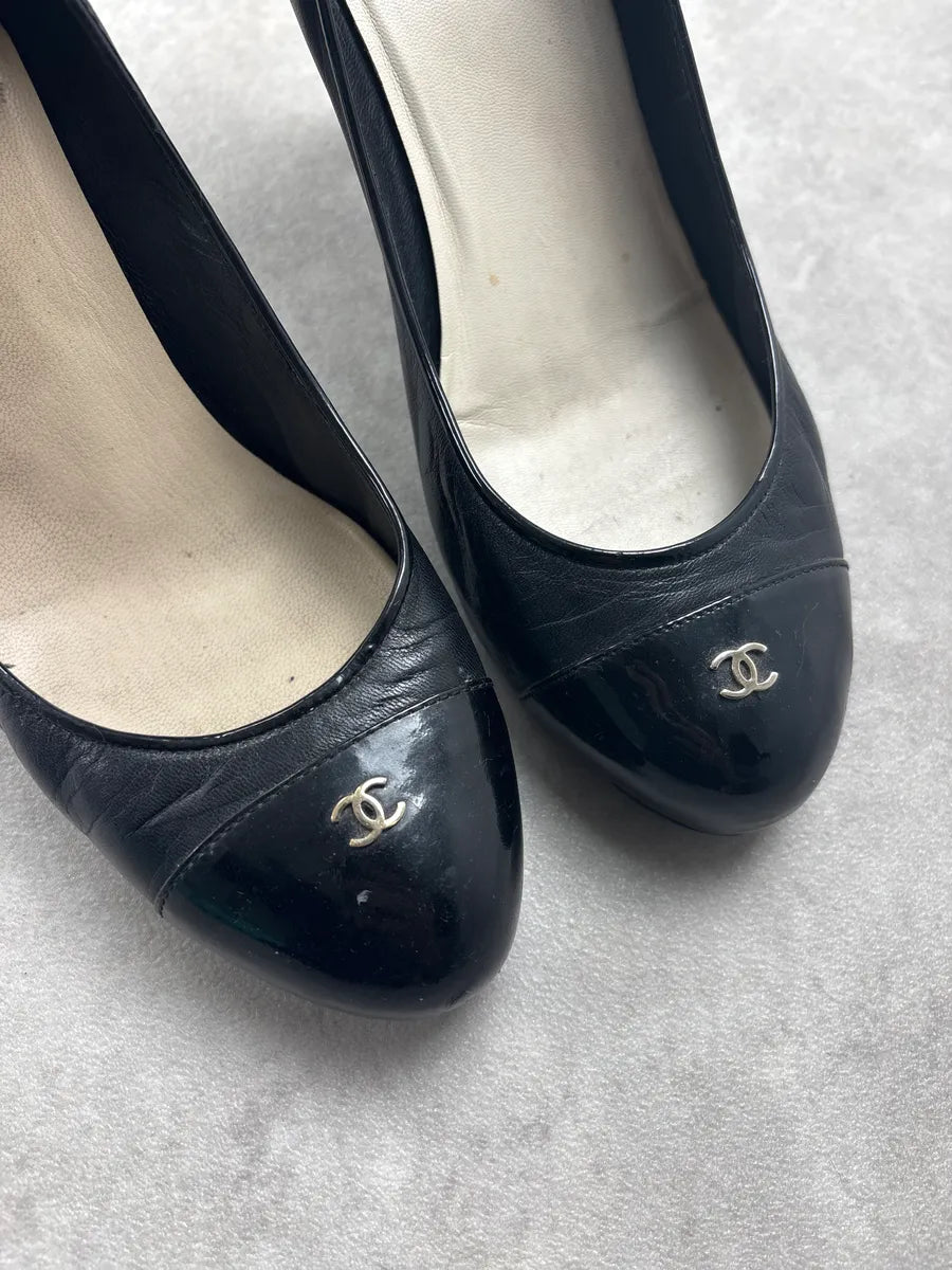 Chanel Black Hybrid Leather Suede Heels QIdTUSj 6
