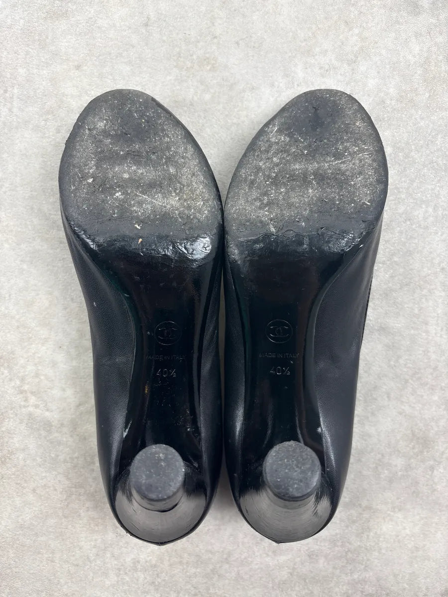 Chanel Black Hybrid Leather Suede Heels QIdTUSj 9