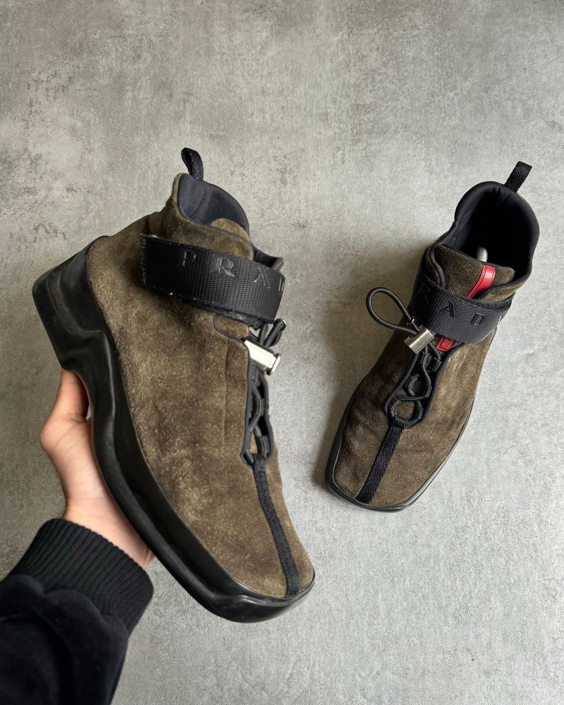 SS2000 Prada Army Green Suede Hiking Boots (39) - 1