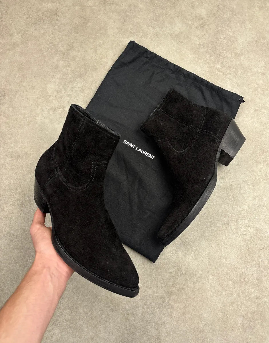 2010s Saint Laurent Black Suede Western Boots sHmTUJBJ 0