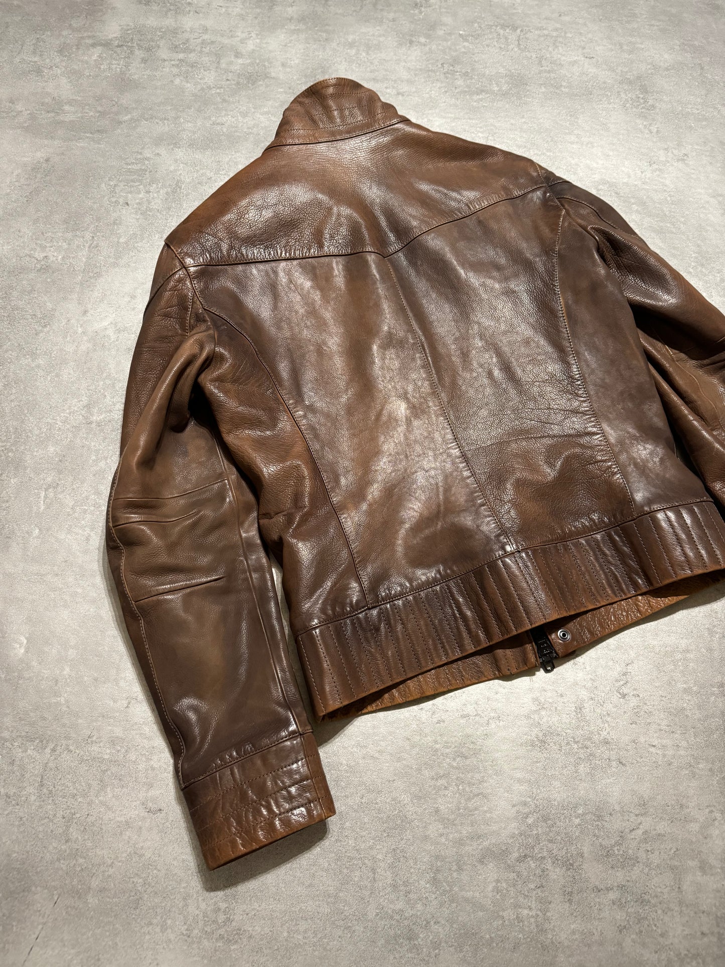 FW2011 Emporio Armani Brown Calf Leather Biker Jacket (M) - 9