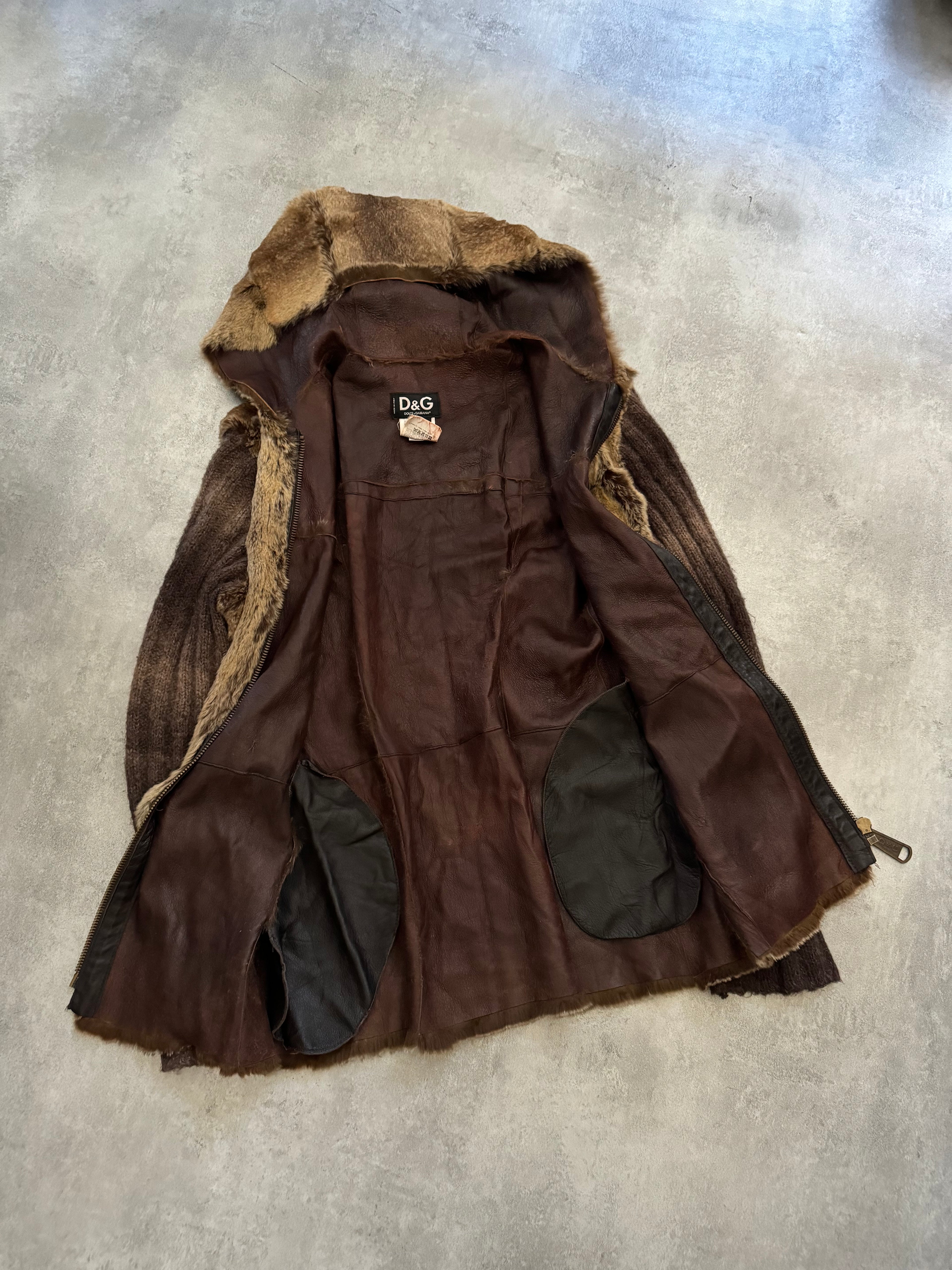2000s Dolce & Gabbana Fur & Leather Brown Hybride Jacket  (M) - 3