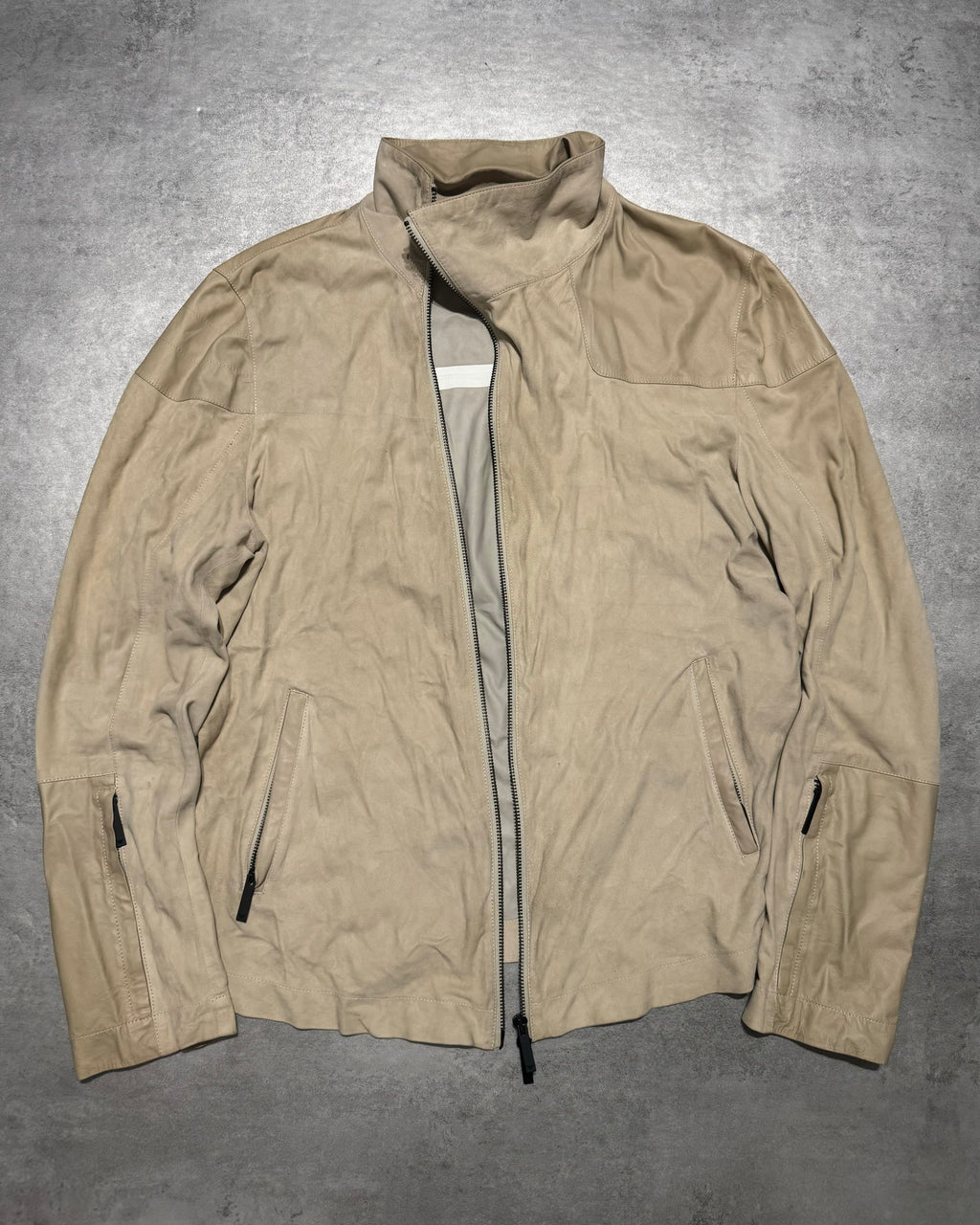 SS2013 Emporio Armani Beige Asymmetrical Suede Leather Jacket (M/L) - 13