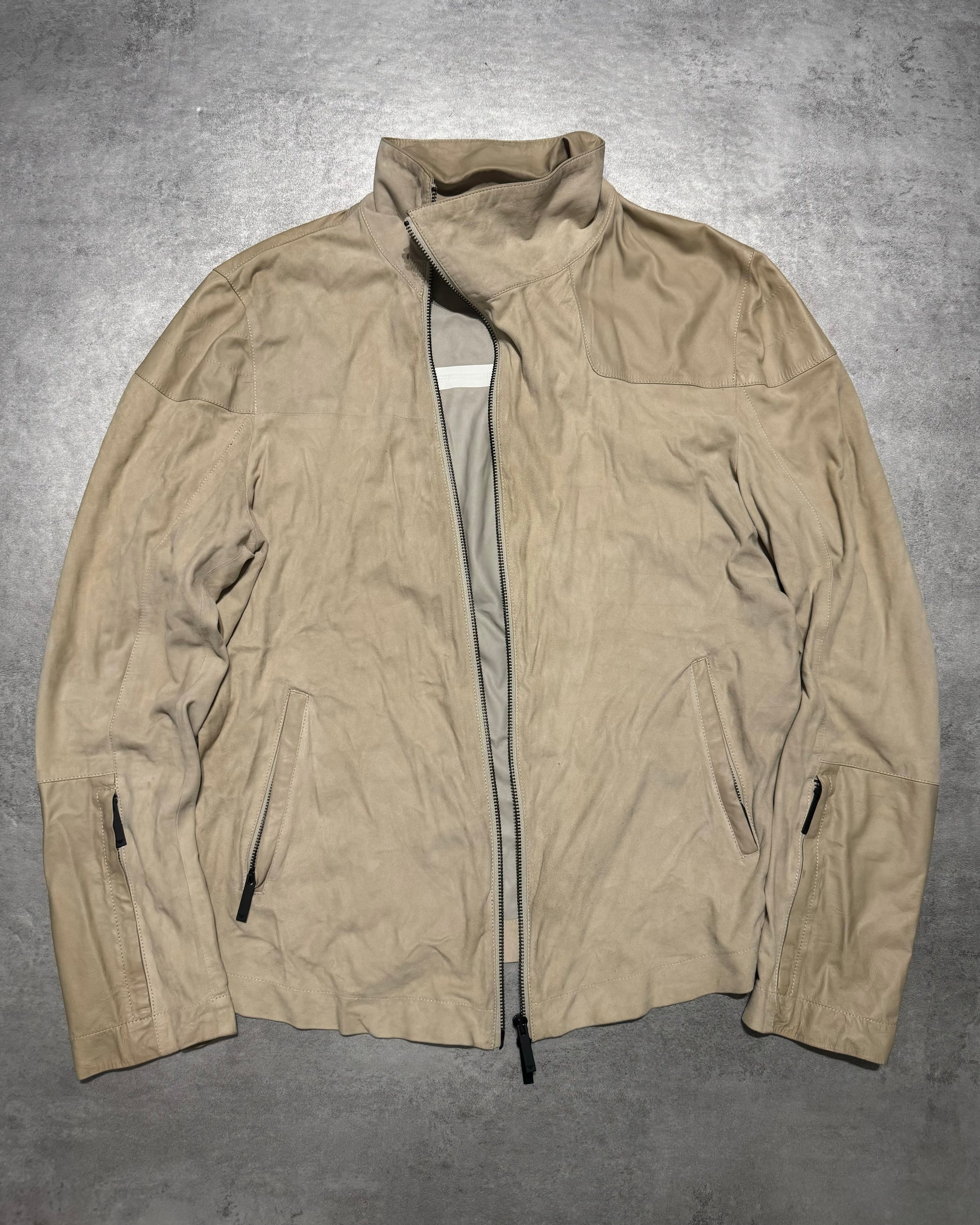 SS2013 Emporio Armani Beige Asymmetrical Suede Leather Jacket (M/L) - 13