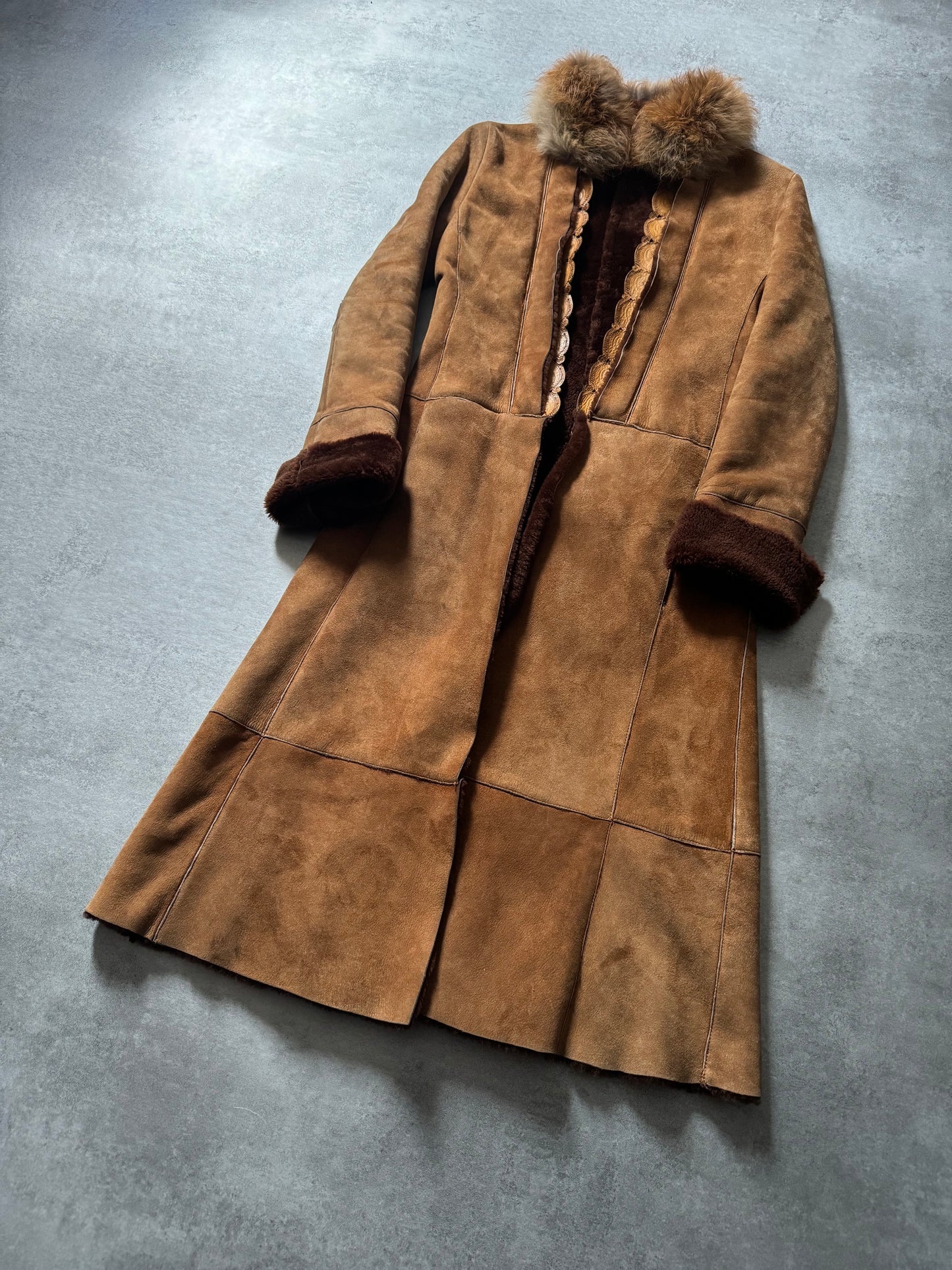 2000s Roberto Cavalli Royal Leather Long Camel Coat  (L) - 9