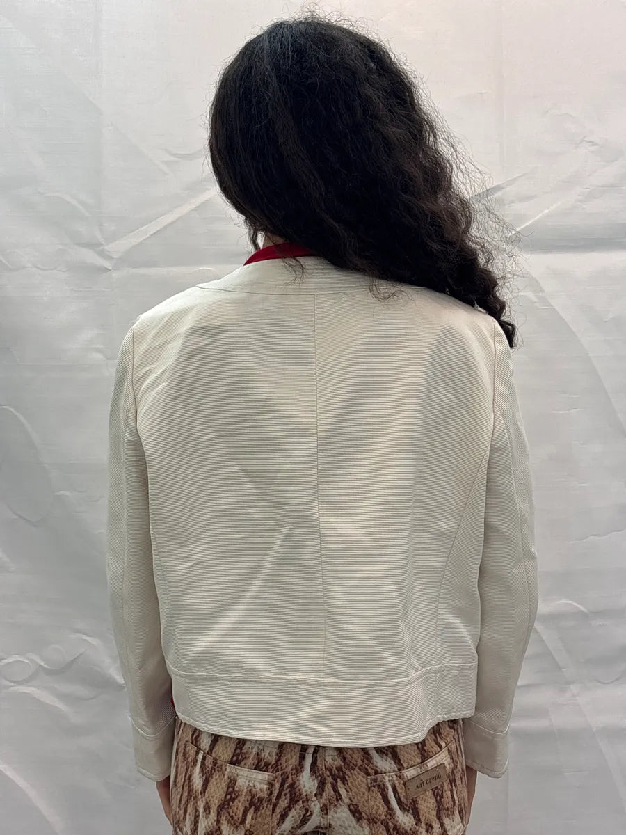 SS2009 Christian Dior Ivory Silk Lace-Up Ribbed Light Jacket sORhxvHR 2