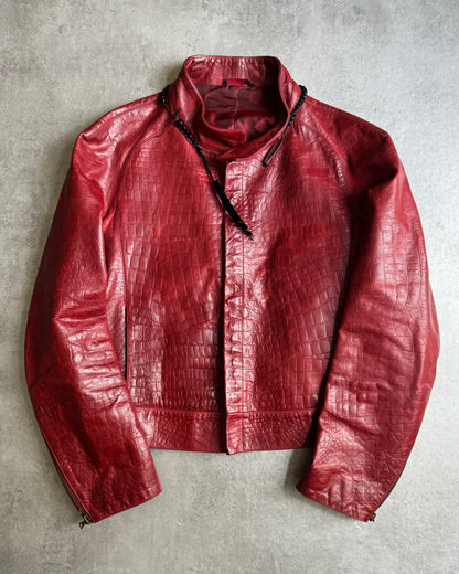 AW2000 Roberto Cavalli Crocodile Red Leather Jacket (L) - 1