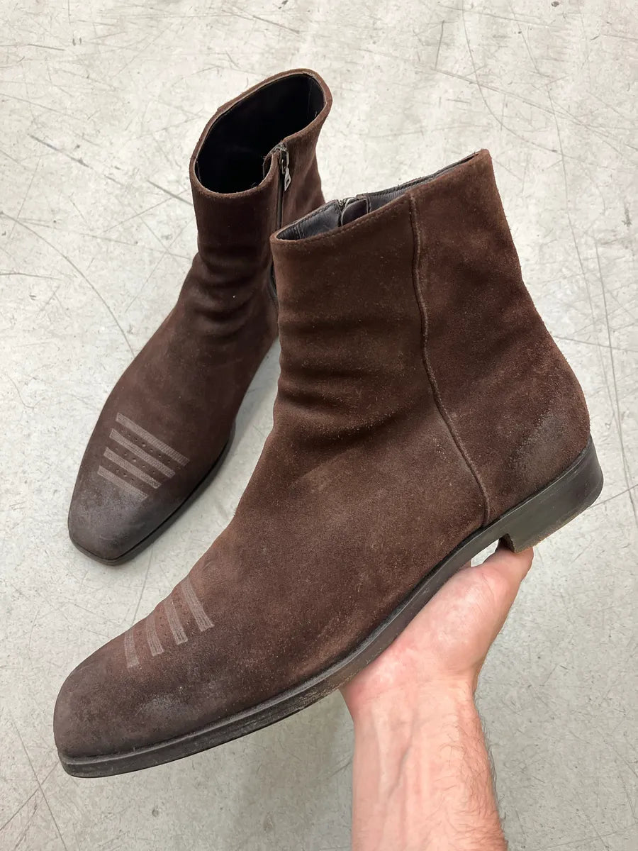 AW2003 Prada Lined Ornament Brown Suede Boots sPnYkmRK 0