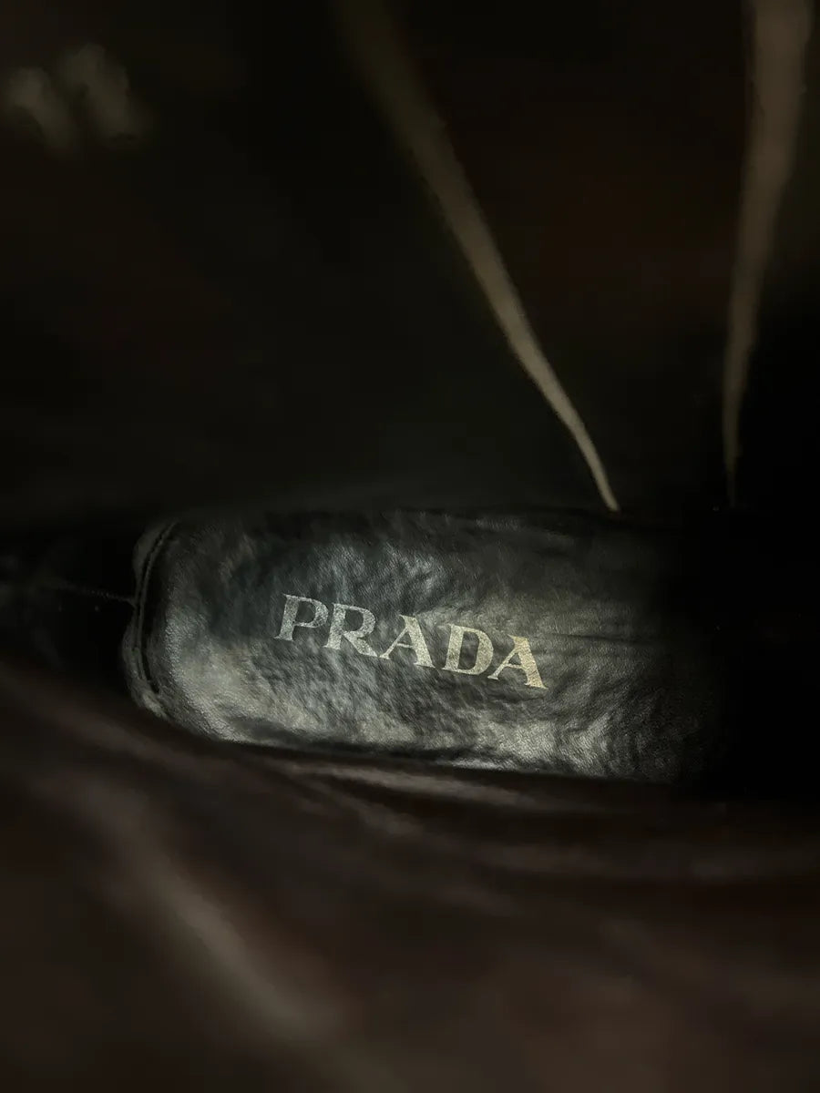 AW2003 Prada Lined Ornament Brown Suede Boots sPnYkmRK 9
