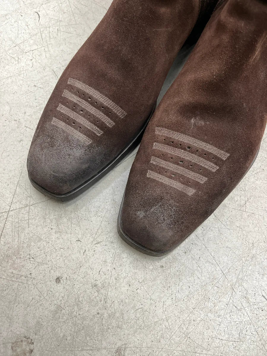 AW2003 Prada Lined Ornament Brown Suede Boots sPnYkmRK 6