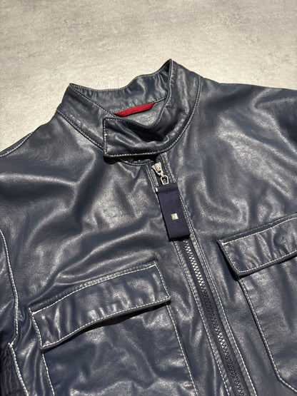 2000s Armani Navy Tactical Biker Leather Jacket (M/L) - 8