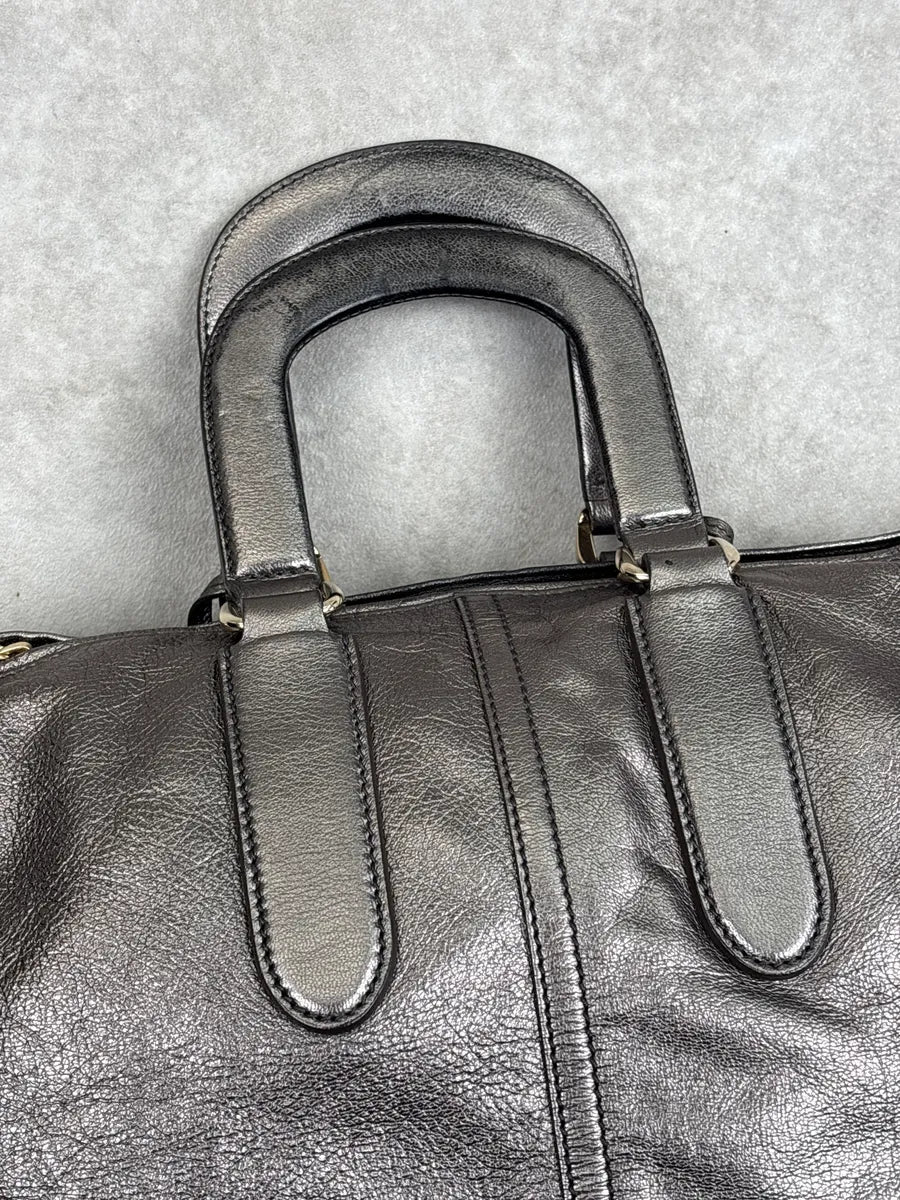 2000s Yves Saint Laurent Silver Grey Leather Contrast Whipstitch Handle Bag sQtkBFCK 11