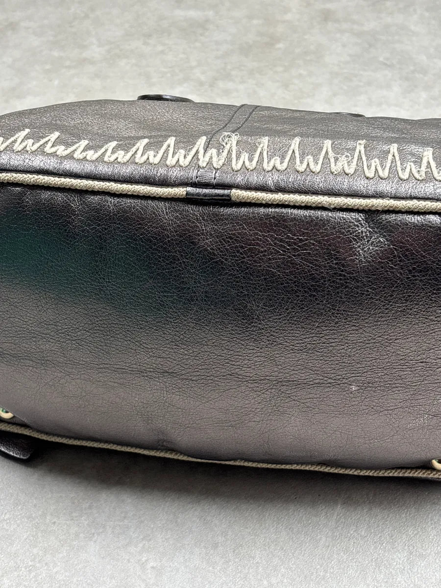 2000s Yves Saint Laurent Silver Grey Leather Contrast Whipstitch Handle Bag sQtkBFCK 14