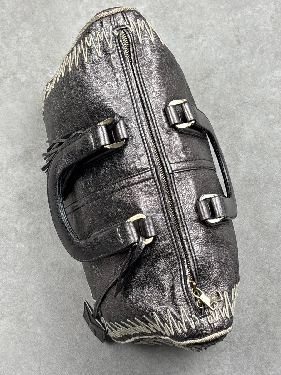 2000s Yves Saint Laurent Silver Grey Leather Contrast Whipstitch Handle Bag sQtkBFCK 15