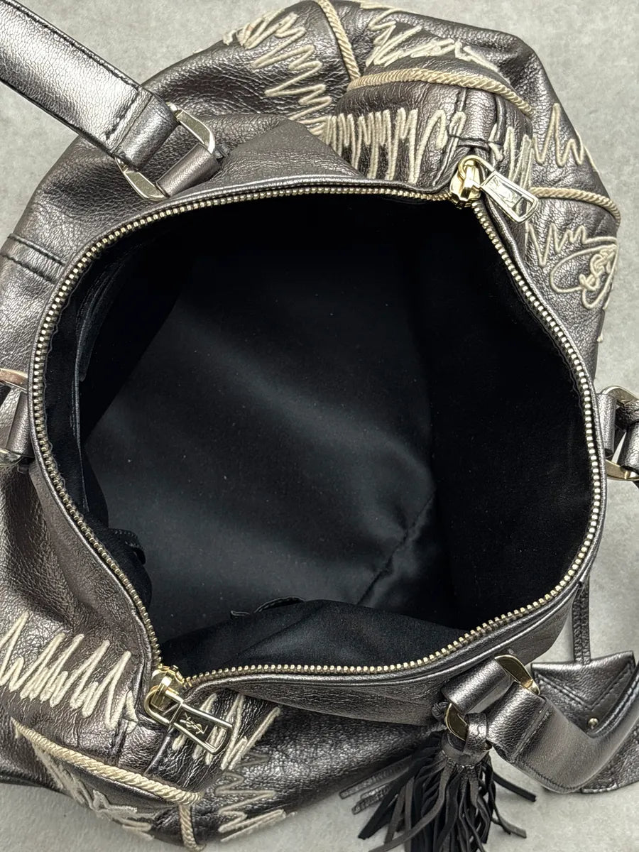 2000s Yves Saint Laurent Silver Grey Leather Contrast Whipstitch Handle Bag sQtkBFCK 17