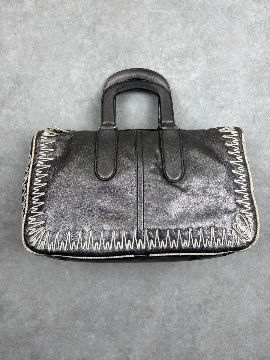 2000s Yves Saint Laurent Silver Grey Leather Contrast Whipstitch Handle Bag sQtkBFCK 4