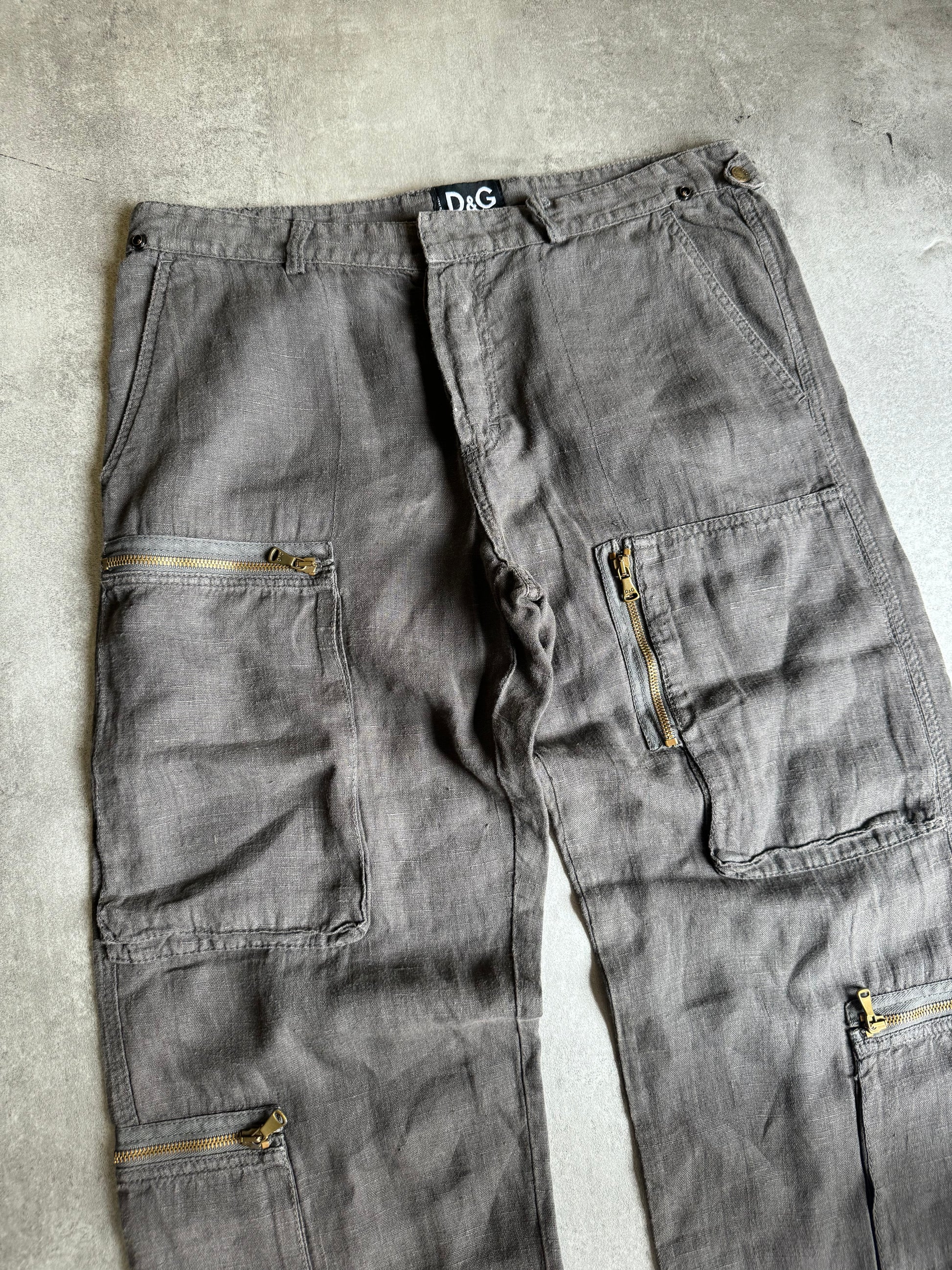 AW2004 Dolce & Gabbana Linen Multi Zips Cargo Pants (L) - 4