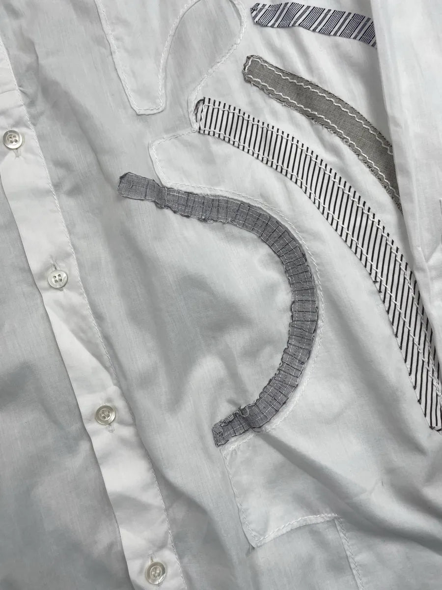 2000s Marithé + François Girbaud White Abstract Stripe Panel Shirt sRQnMZty 4