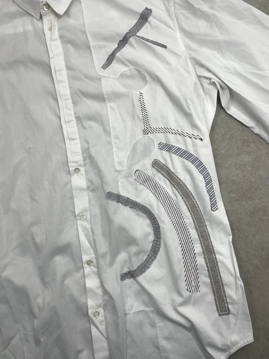 2000s Marithé + François Girbaud White Abstract Stripe Panel Shirt sRQnMZty 5